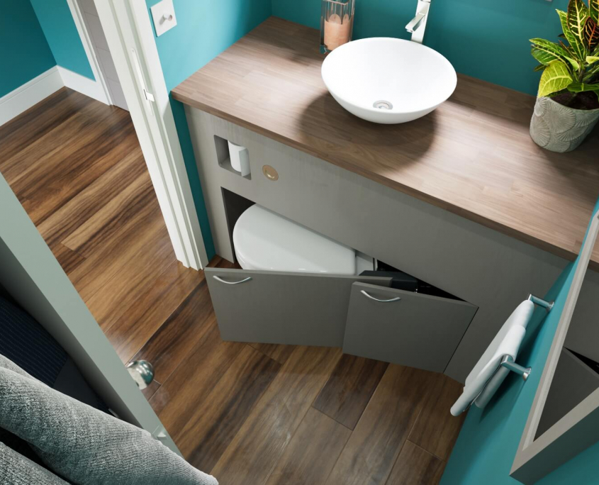small cloakroom with retractable toilet half-open