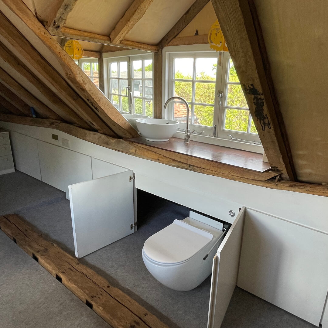 hidealoo under the eaves with hidden retractable toilet